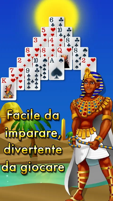 Piramide di ventotto carte su sette file con il mazzo di riserva in basso a sinistra